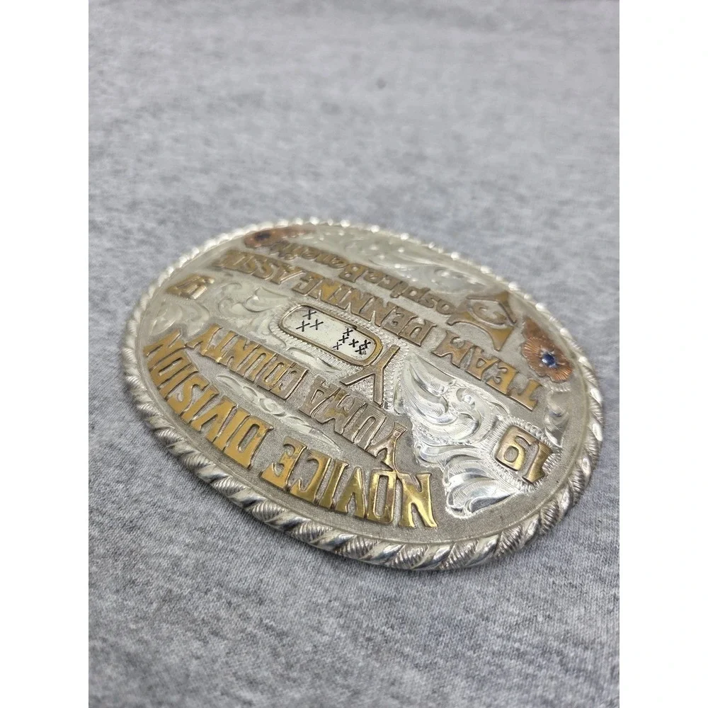 Vintage 1997 Red Bluff Buckle Co Novice Penning Rodeo Ruby Stone Belt Buckle